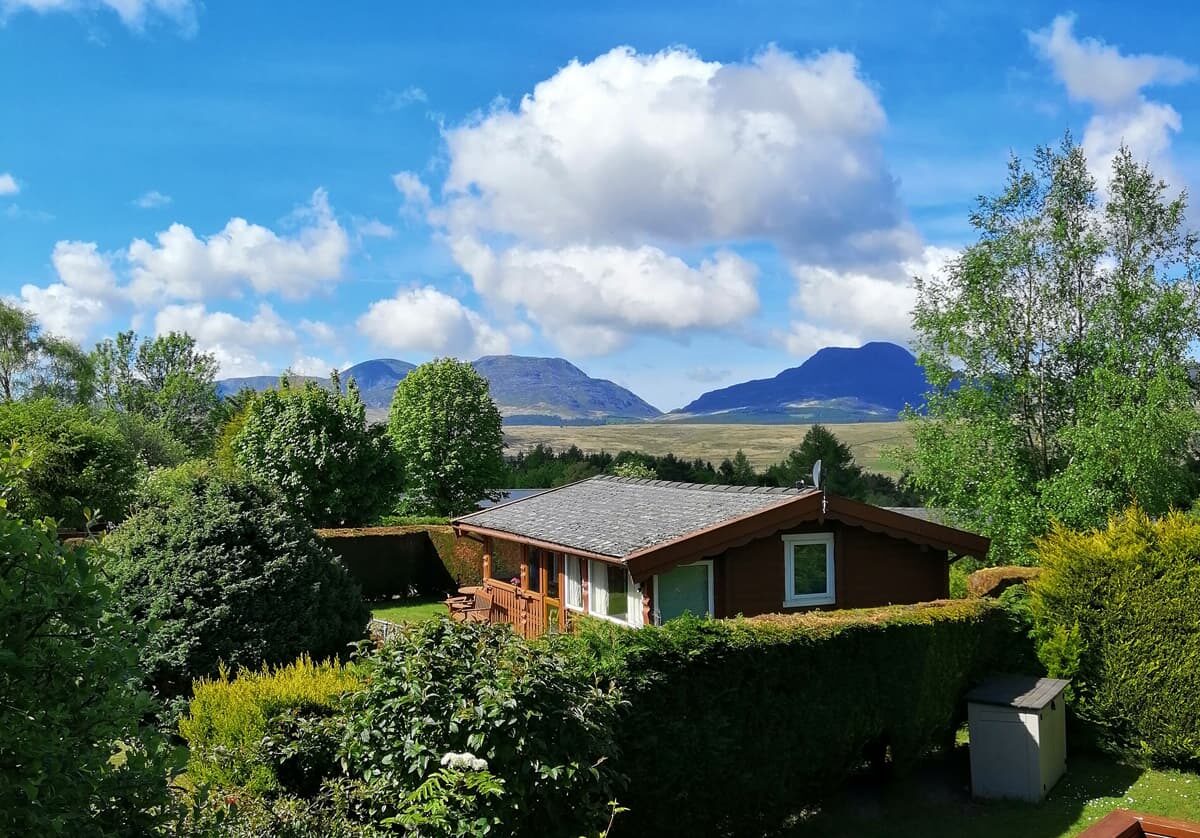Cabins at Trawsfynydd Leisure Village on the hillside